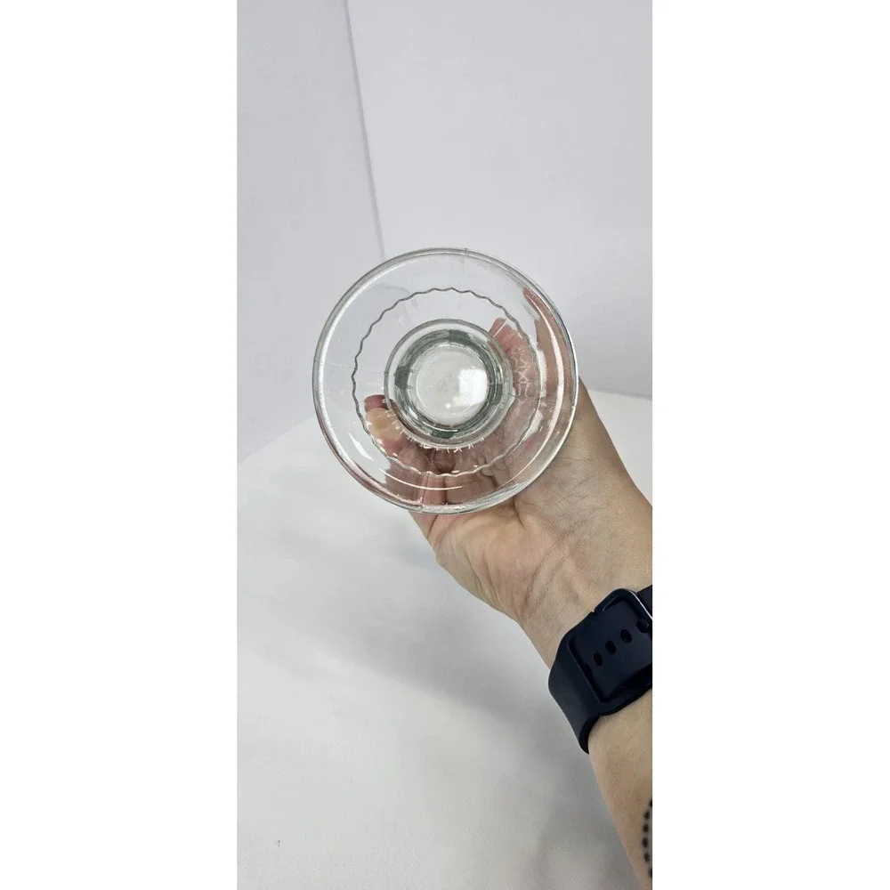 Vintage‎ Art Deco Pressed Glass Vase Clear Scalloped Rim Floral Pattern Footed